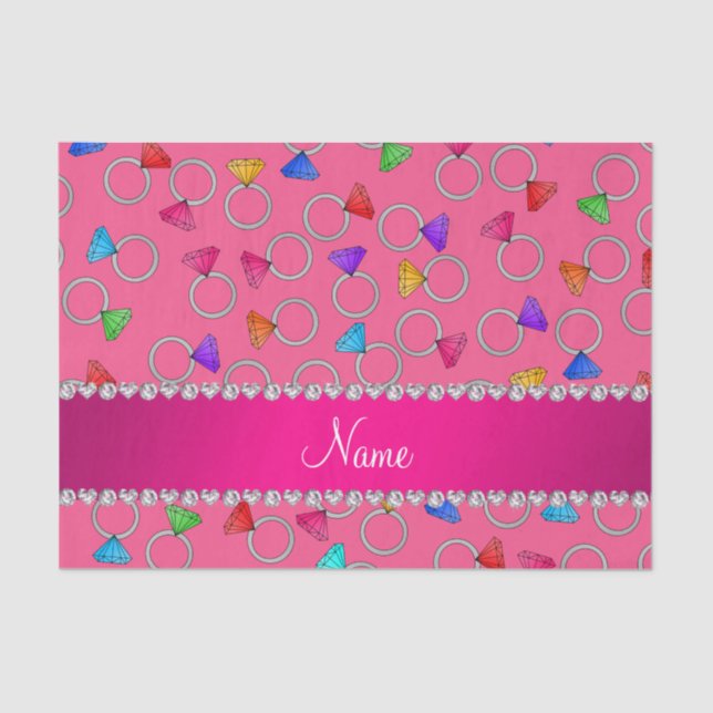 Personalised name pink rainbow diamond ring tissue paper (Front)
