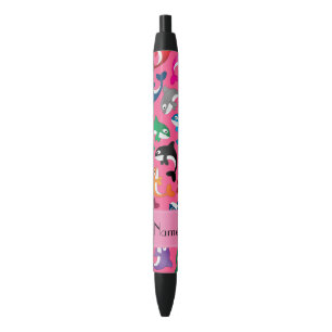 Personalised name pink rainbow killer whales black ink pen