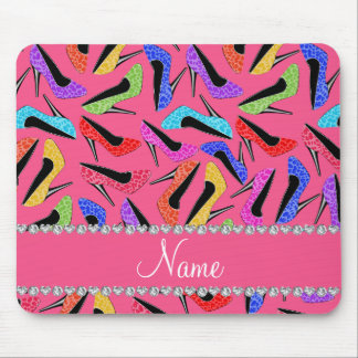 Personalised name pink rainbow leopard high heels mouse pad