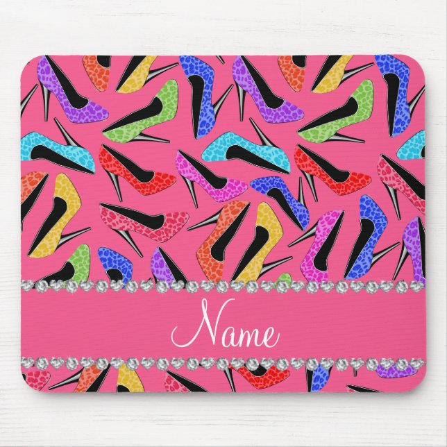 Personalised name pink rainbow leopard high heels mouse pad (Front)