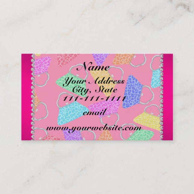 Personalised name pink rainbow leopard purses business card (Front)