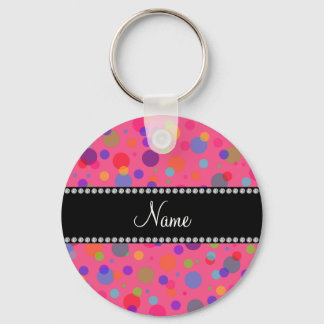 Personalised name pink rainbow polka dots key ring