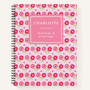Personalised Name Pink Red Flower Hearts Fun Notebook