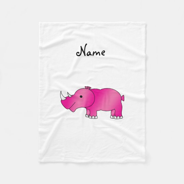 Personalised name pink rhino fleece blanket (Front)
