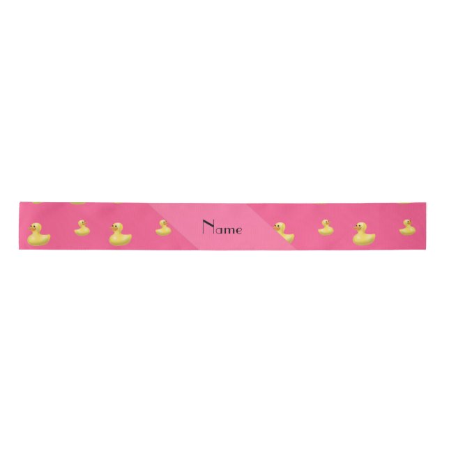Personalised name pink rubber duck pattern satin ribbon (Front)