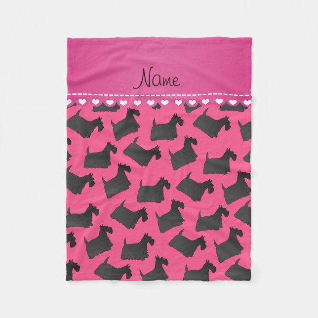 Personalised name pink scottish terrier dogs fleece blanket (Front)