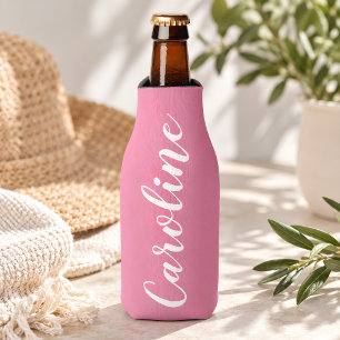 Personalised Name Pink Script Bachelorette Party Bottle Cooler