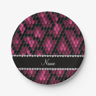 Personalised name pink snake skin pattern paper plate