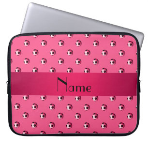 Personalised name pink soccer balls laptop sleeve