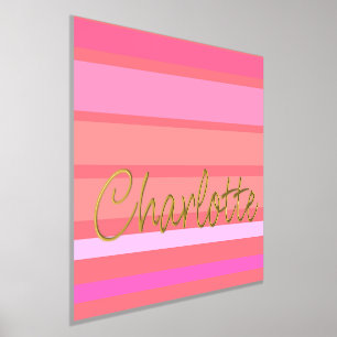 Personalised name pink stripes gold foil prints