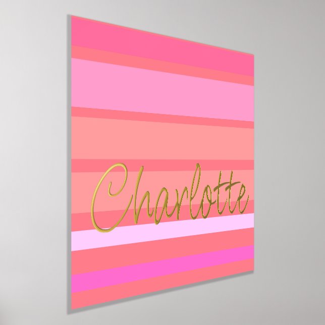 Personalised name pink stripes gold foil prints (Laydown)