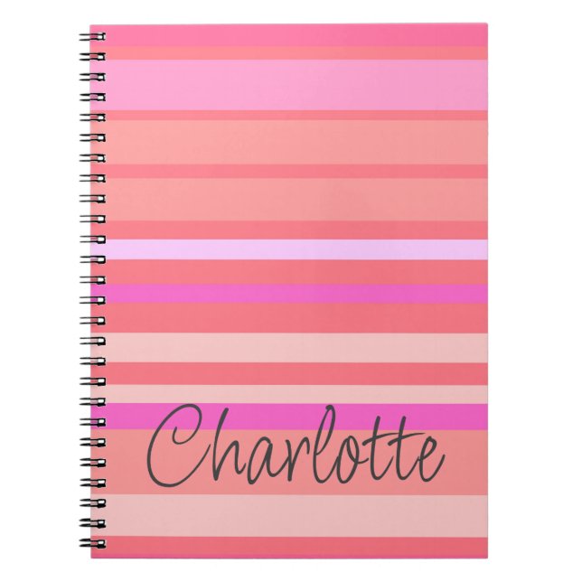 Personalised Name Pink Stripes Notebook (Front)