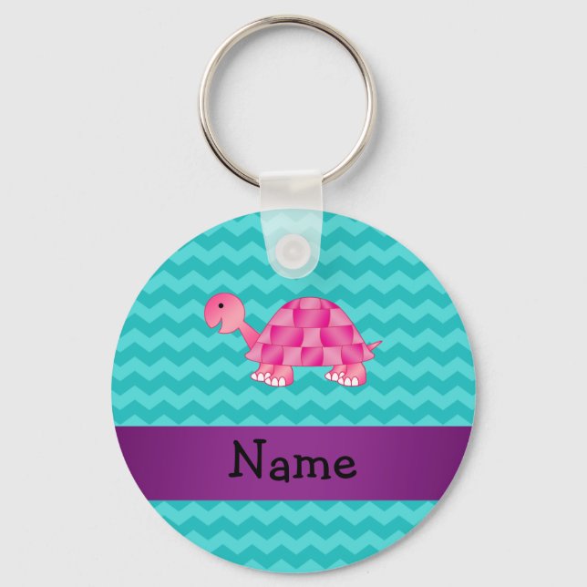 Personalised name pink turtle key ring (Front)