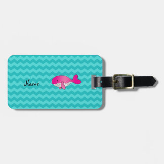 Personalised name pink whale turquoise chevrons luggage tag
