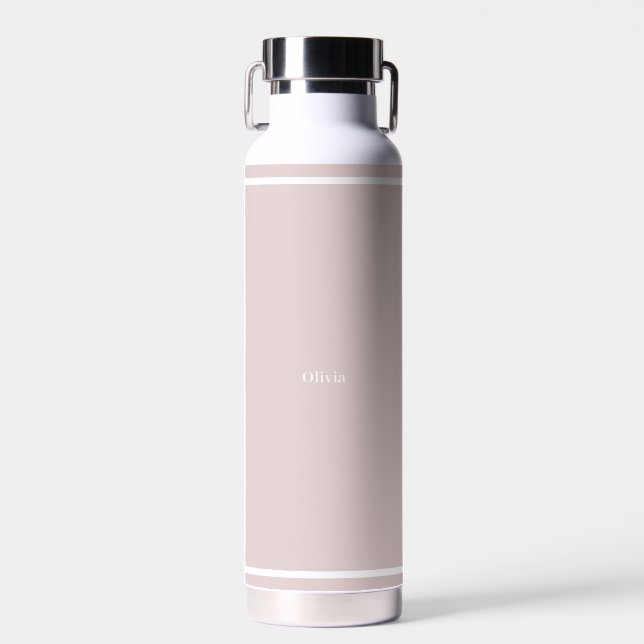 Personalised Name Pink & White Water Bottle. Bottle (Front)