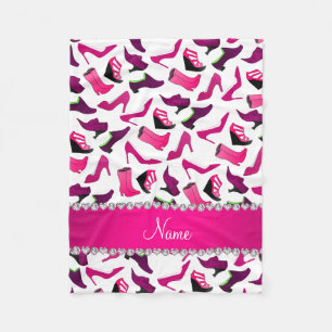 Personalised name pink white women's shoes pattern fleece blanket