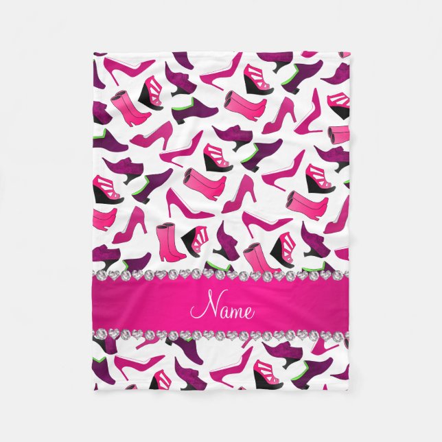 Personalised name pink white women's shoes pattern fleece blanket (Front)