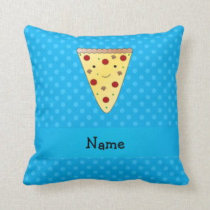 Personalised name pizza blue polka dots cushion