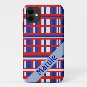 Personalised Name Plaid Patriot Red White & Blue Case-Mate iPhone Case