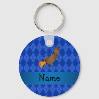 Personalised name platypus blue argyle key ring