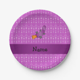 Personalised name platypus purple bubbles paper plate