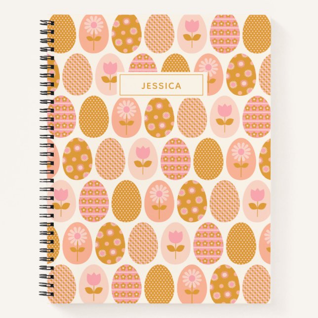 Personalised Name Playful Easter Floral Egg Pastel Notebook (Front)