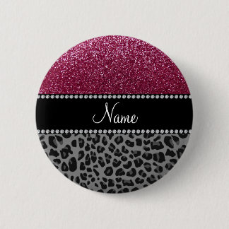 Personalised name plum glitter black leopard 6 cm round badge
