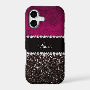 Personalised name plum pink damask black glitter