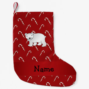 Personalised name polar bear candy cane pattern small christmas stocking