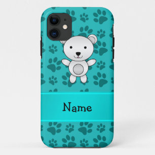 Personalised name polar bear turquoise paw pattern Case-Mate iPhone case