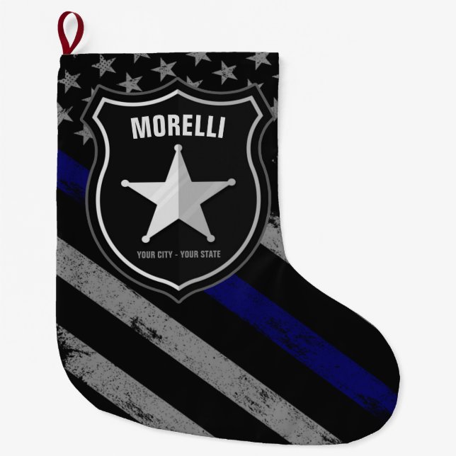 Personalised NAME Police Officer Sheriff Cop Flag Large Christmas Stocking (Front)