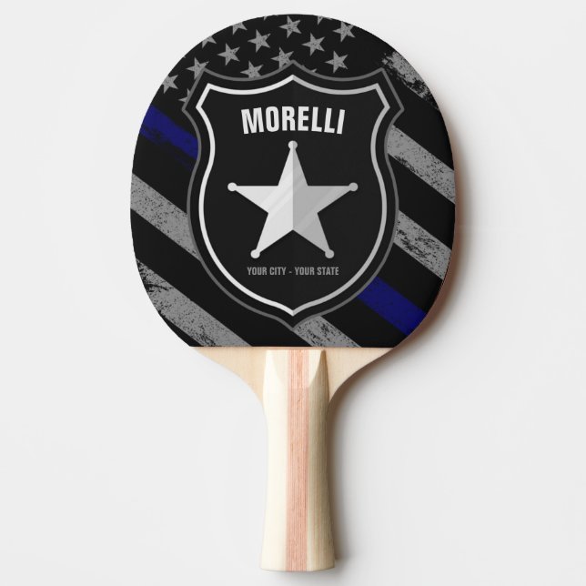 Personalised NAME Police Officer Sheriff Cop Flag Ping Pong Paddle (Front)