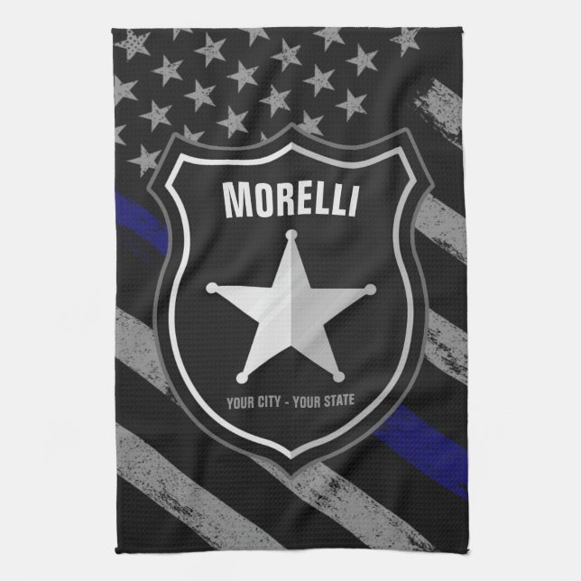 Personalised NAME Police Officer Sheriff Cop Flag Tea Towel (Vertical)