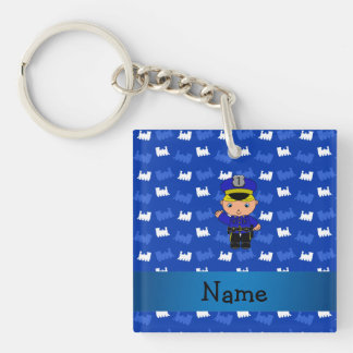 Personalised name policeman blue trains key ring