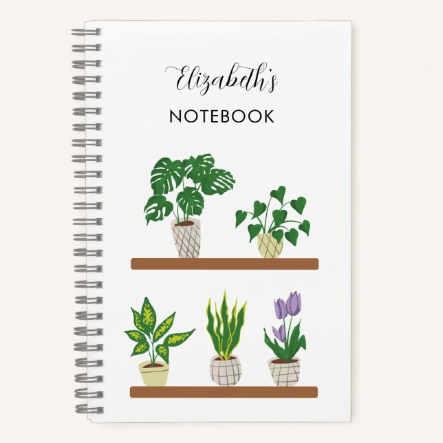 Personalised Name Potted Plants Monstera Script Notebook (Front)