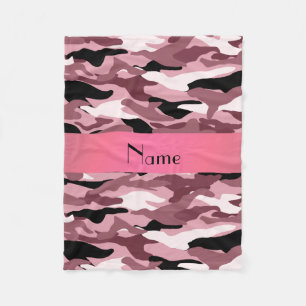 Personalised name pretty pink camouflage fleece blanket