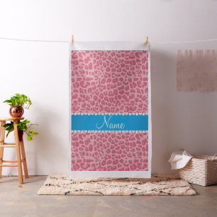 Personalised name pretty pink leopard blue stripe fabric