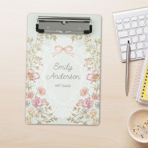 Personalised Name Pretty Vintage Floral Aesthetic Mini Clipboard