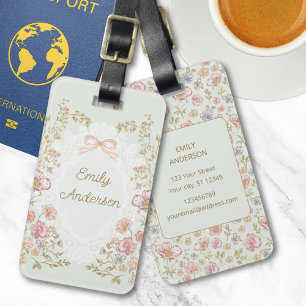 Personalised Name Pretty Vintage Flowers Floral Luggage Tag