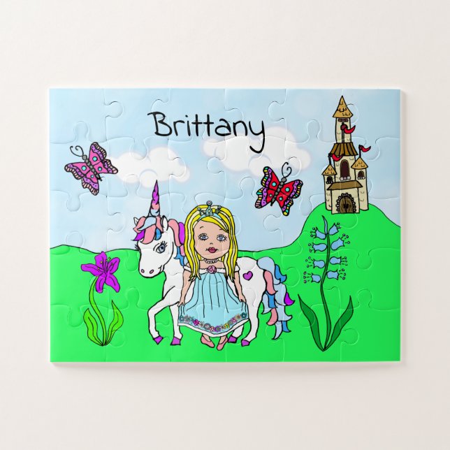 Personalised Name Princess and Unicorn Fairytale Jigsaw Puzzle (Horizontal)