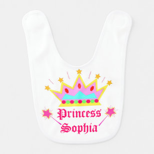 Personalised Name Princess Crown and Wand Baby Bib