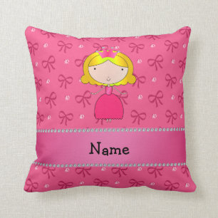 Personalised name princess pink bows and diamonds cushion