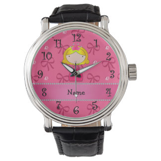 Personalised name princess pink bows and diamonds watch