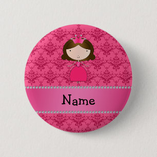 Personalised name princess pink damask 6 cm round badge