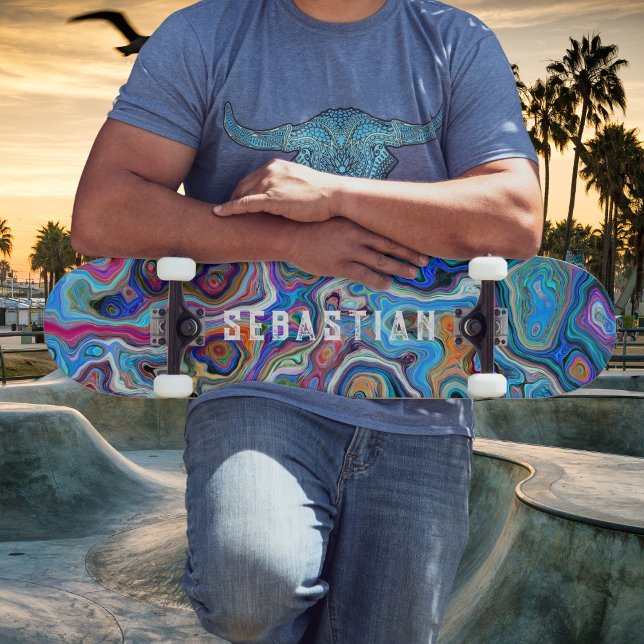 Personalised Name Psychedelic Abstract Skateboard (Personalize with your name or phrase. )