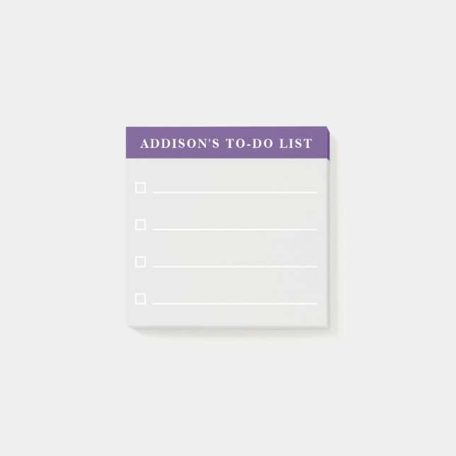 Personalised Name Purple and Grey To Do List Post-it Notes (Front)