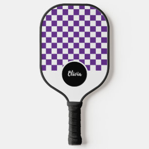 Personalised Name purple and white Chequered Patte Pickleball Paddle