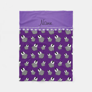 Personalised name purple baby penguins fleece blanket