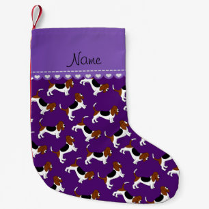 Personalised name purple basset hound dogs small christmas stocking