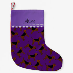 Personalised name purple bloodhound dogs small christmas stocking